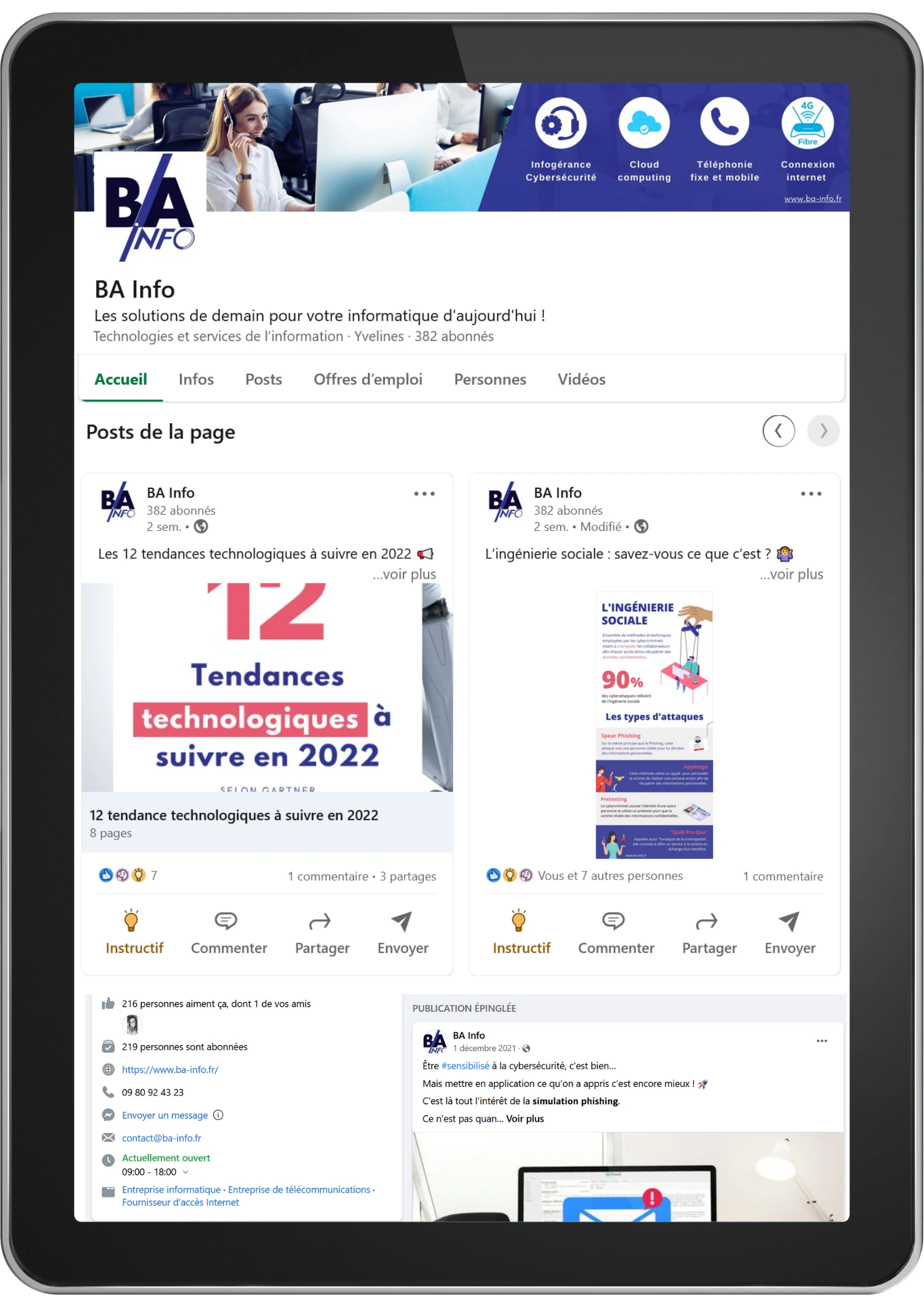 Page réseaux sociaux BA INFO